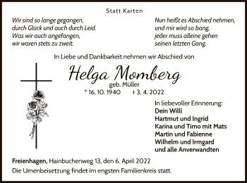 Traueranzeige von Helga Momberg von WLZ