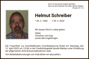 Traueranzeige von Helmut Schreiber von HNA