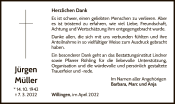 Traueranzeige von Jürgen Müller von WLZ
