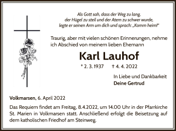 Traueranzeige von Karl Lauhof von WLZ