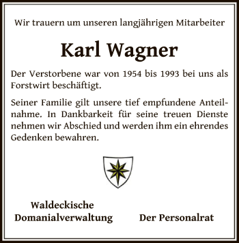 Traueranzeige von Karl Wagner von WLZ