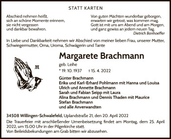 Traueranzeige von Margarete Brachmann von WLZ