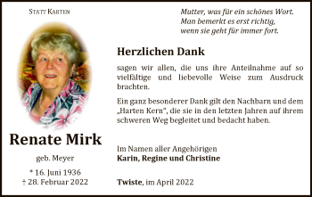 Traueranzeige von Renate Mirk von WLZ