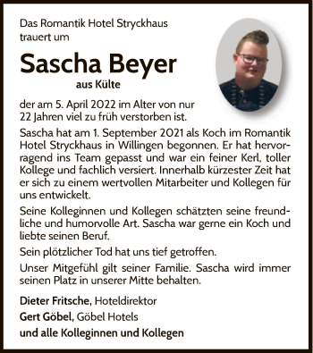 Traueranzeige von Sascha Beyer von WLZ