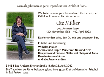 Traueranzeige von Ute Müller von WLZ