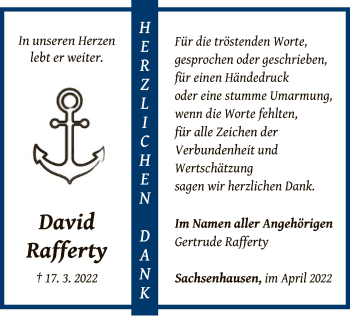 Traueranzeige von David Rafferty von WLZ