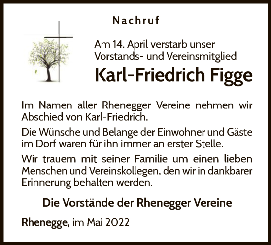 Traueranzeige von Karl-Friedrich Figge von WLZ