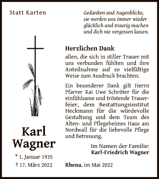 Traueranzeige von Karl Wagner von WLZ