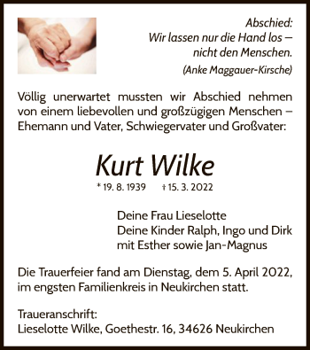 Traueranzeige von Kurt Wilke von WLZ