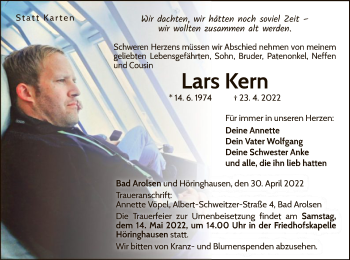 Traueranzeige von Lars Kern von WLZ