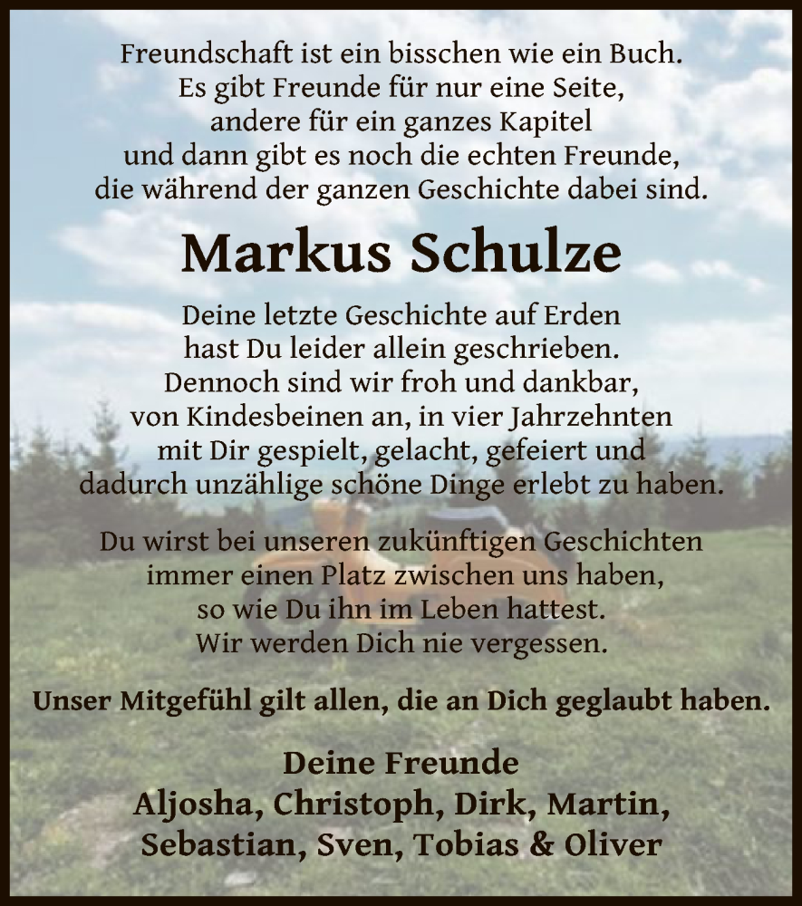  Traueranzeige für Markus Schulze vom 24.05.2022 aus WLZ