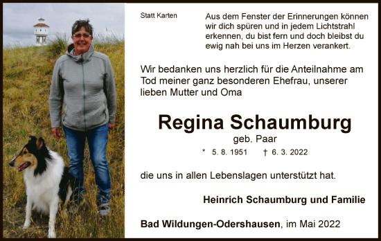 Traueranzeige von Regina Schaumburg von WLZ