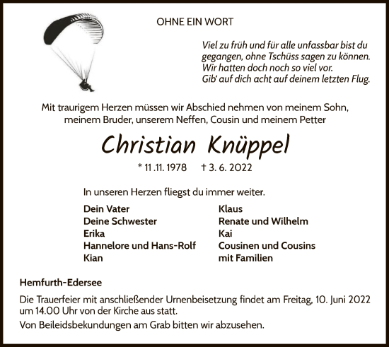 Traueranzeige von Christian Knüppel von WLZ