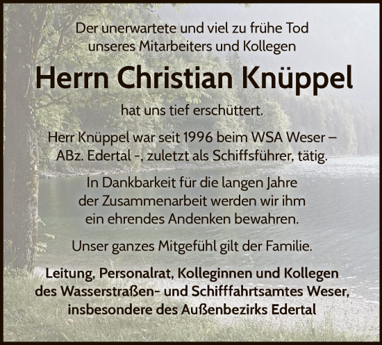 Traueranzeige von Christian Knüppel von WLZ