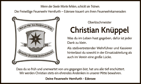 Traueranzeige von Christian Knüppel von WLZ