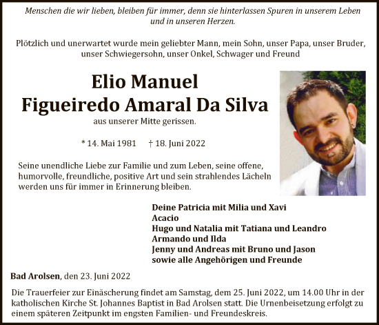 Traueranzeige von Elio Manuel Figueiredo Amaral Da Silva von WLZ