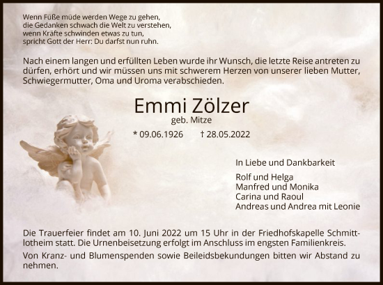 Traueranzeige von Emmi Zölzer von HNA