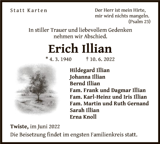 Traueranzeige von Erich Illian von WLZ