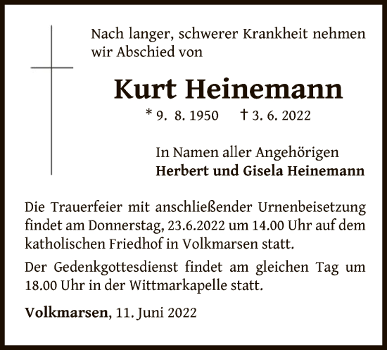 Traueranzeige von Kurt Heinemann von WLZ