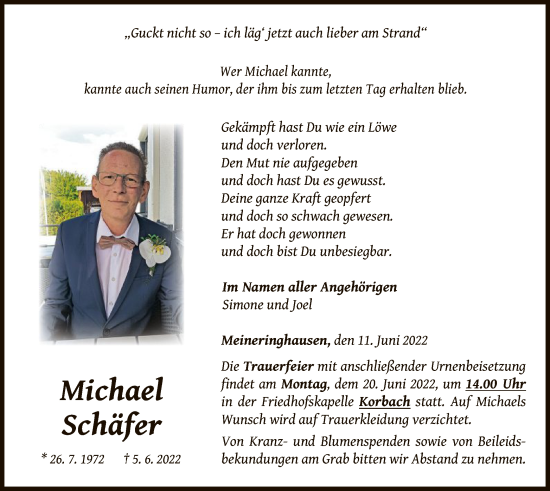 Traueranzeige von Michael Schäfer von WLZ