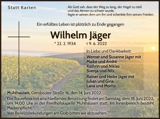 Traueranzeige von Wilhelm Jäger von WLZ