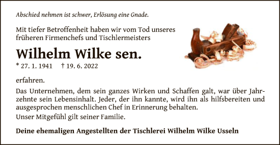 Traueranzeige von Wilhelm Wilke von WLZ
