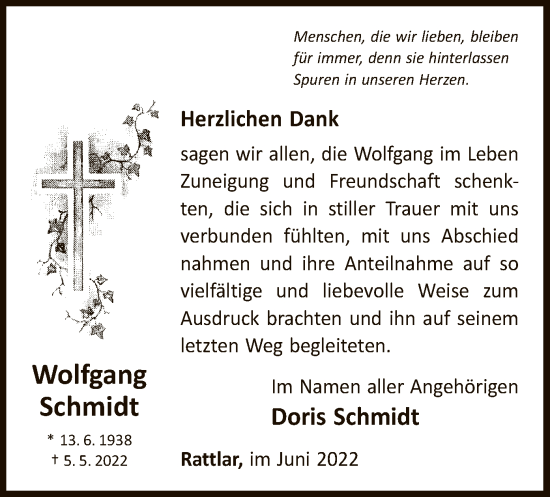 Traueranzeige von Wolfgang Schmidt von WLZ