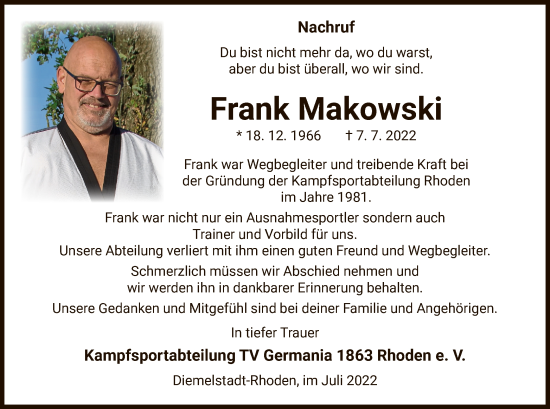 Traueranzeige von Frank Makowski von WLZ