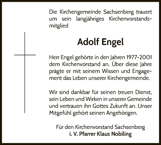 Traueranzeige von Adolf Engel von WLZ