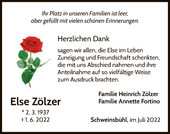 Traueranzeige von Else Zölzer von WLZ