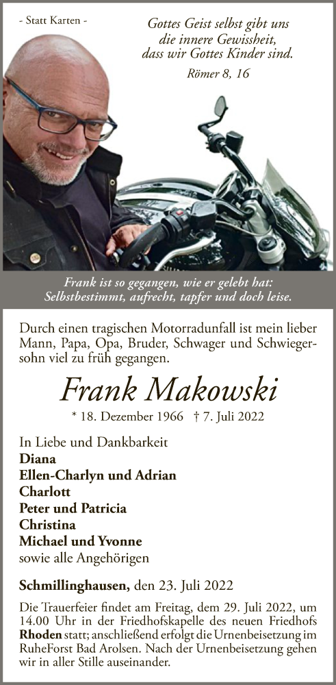 Traueranzeige von Frank Makowski von WLZ