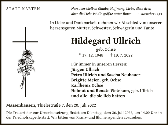 Traueranzeige von Hildegard Ullrich von WLZ