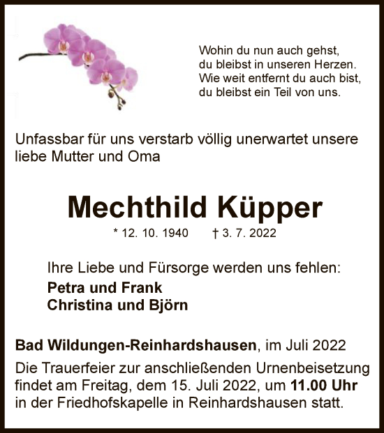 Traueranzeige von Mechthild Küpper von WLZ