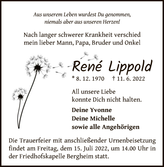 Traueranzeige von Rene Lippold von WLZ