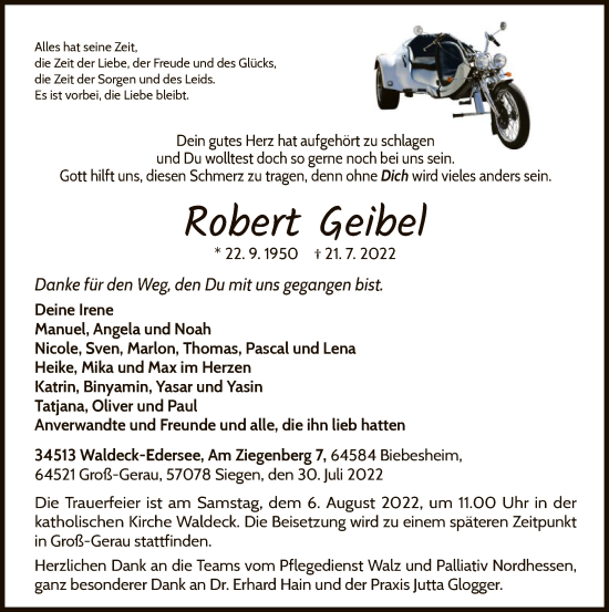 Traueranzeige von Robert Geibel von WLZ