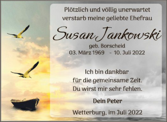 Traueranzeige von Susan Jankowski von WLZ