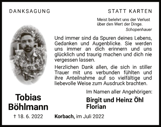 Traueranzeige von Tobias Böhlmann von WLZ