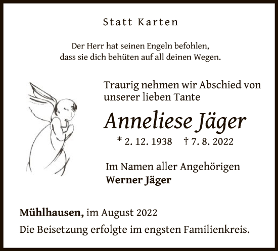 Traueranzeige von Anneliese Jäger von WLZ