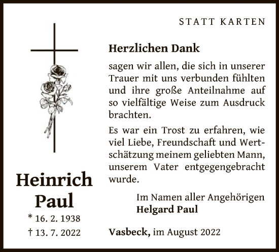 Traueranzeige von Heinrich Paul von WLZ