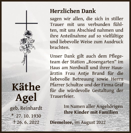 Traueranzeige von Käthe Agel von WLZ