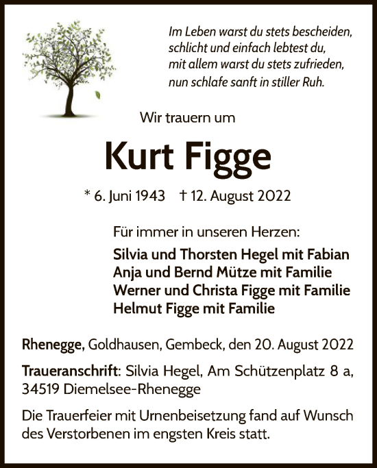 Traueranzeige von Kurt Figge von WLZ