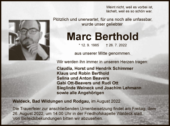 Traueranzeige von Marc Berthold von WLZ