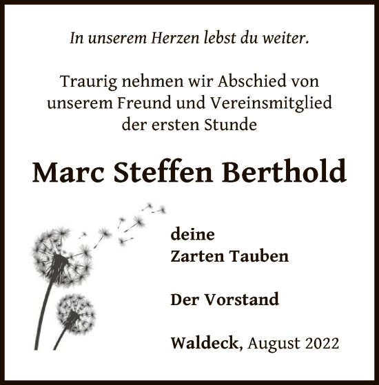 Traueranzeige von Marc Steffen Berthold von WLZ