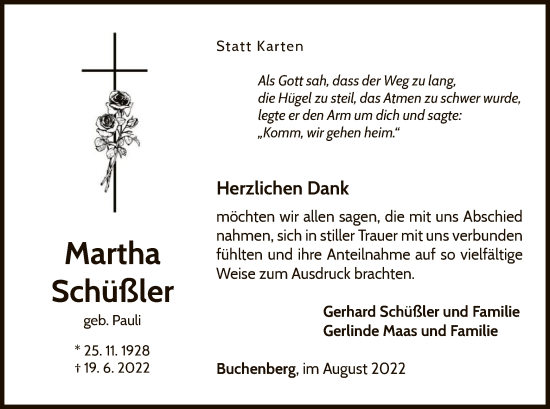 Traueranzeige von Martha Schüßler von WLZ