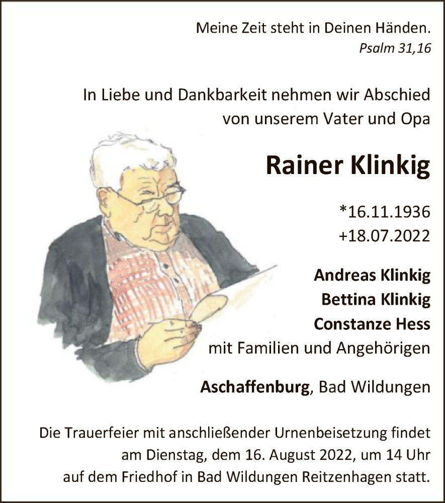  Traueranzeige für Rainer Klinkig vom 06.08.2022 aus WLZ
