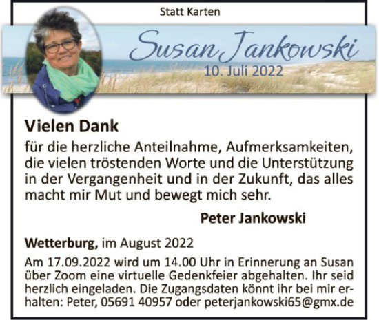 Traueranzeige von Susan Jankowski von WLZ