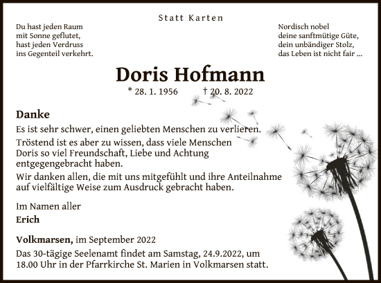 Traueranzeige von Doris Hofmann von WLZ