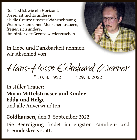 Traueranzeige von Hans-Hasso Eckehard Werner von WLZ