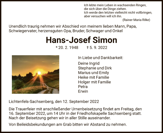 Traueranzeige von Hans-Josef Simon von HNA