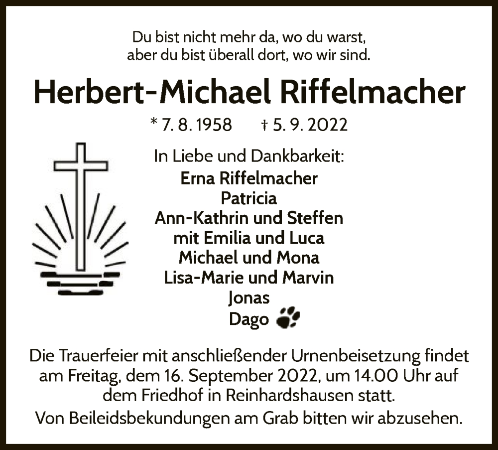 Riffelmacher Herbert-Michael Traueranzeigen von